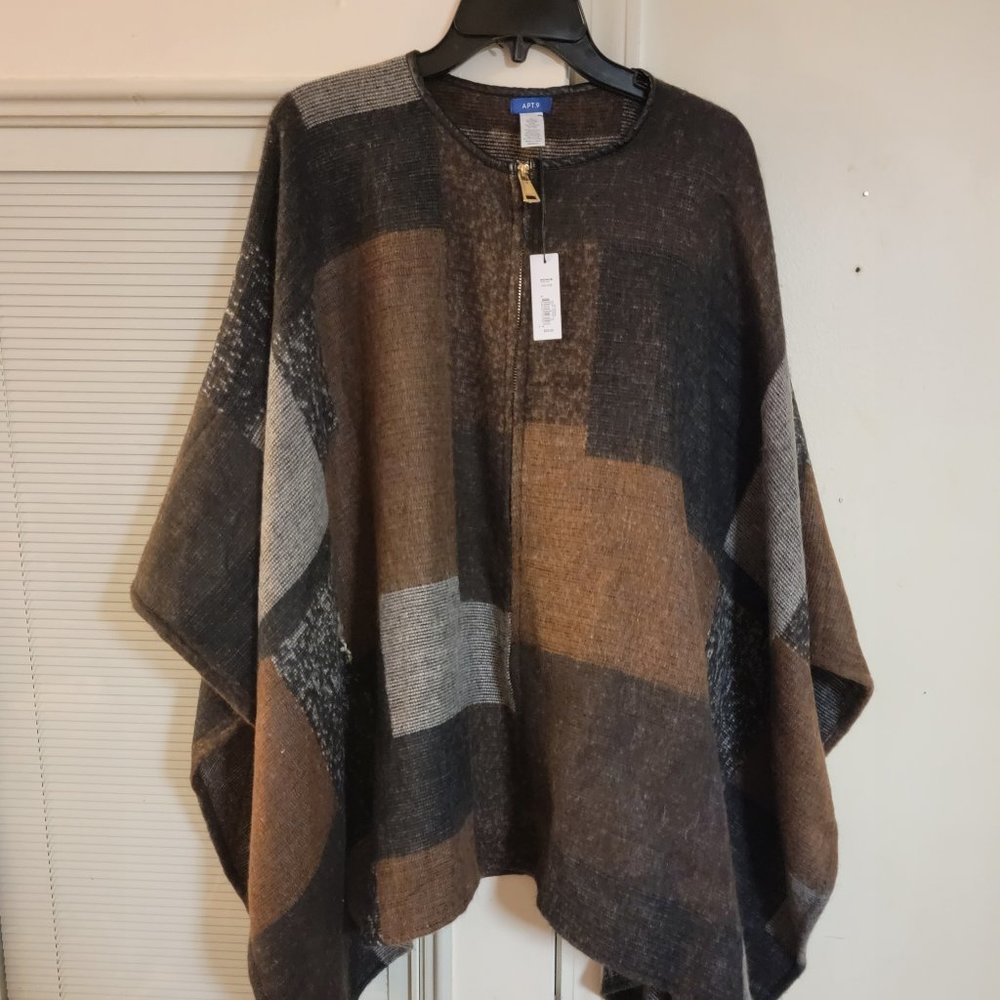 Apt 9 Wrap Shawl One Size Acrylic Knit Sleeveless Fringe Sweater Brown